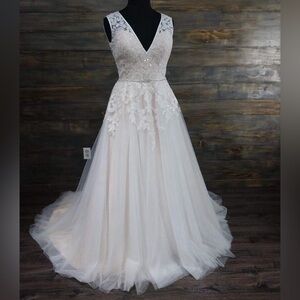 White Lace Bridal Gown champagne silk under